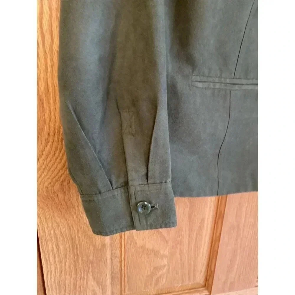 Studio Works Women's Green Button Front Suede Jacket Sz 12 Pockets Collared